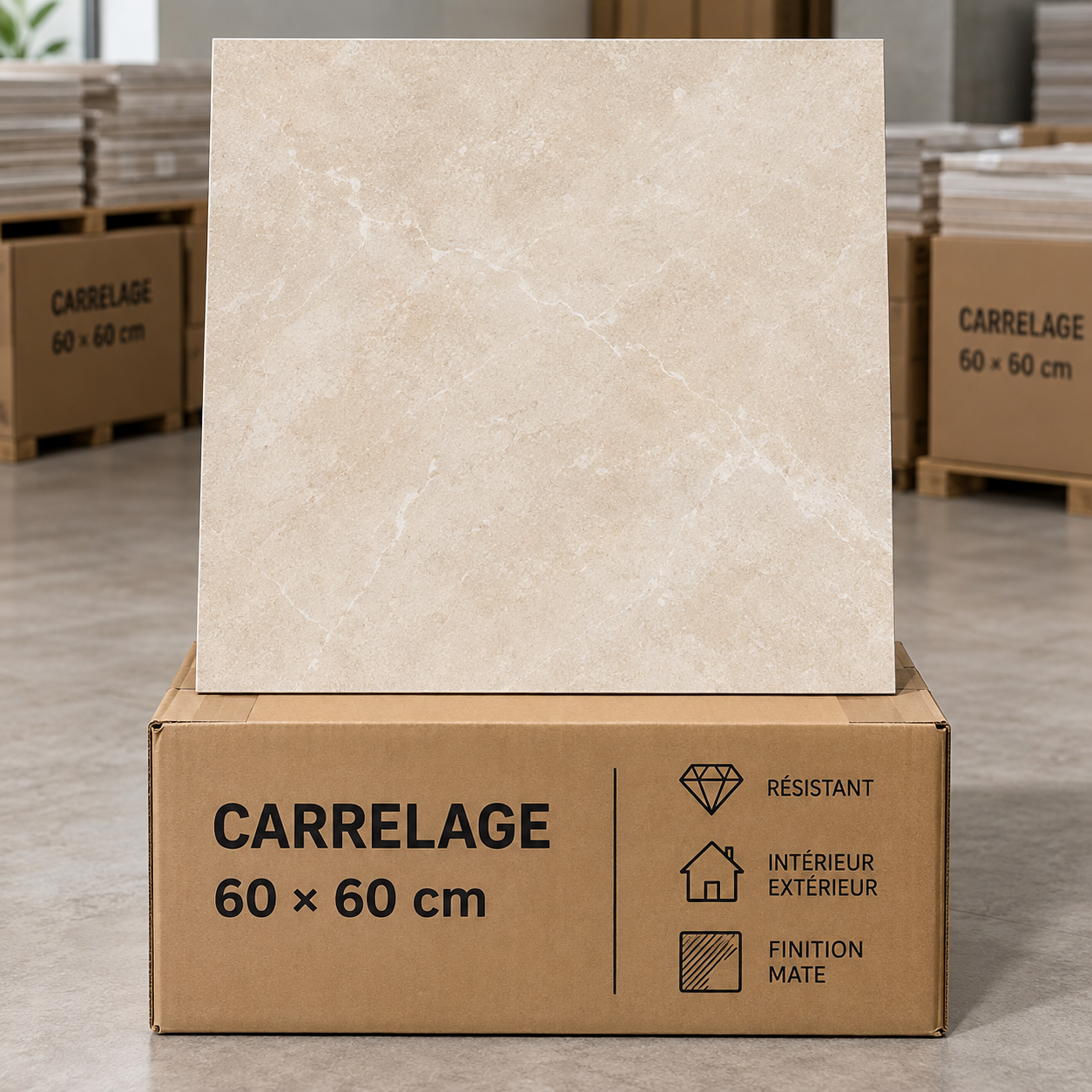 Carrelage beige clair 60×60 cm grès cérame Daho-ku