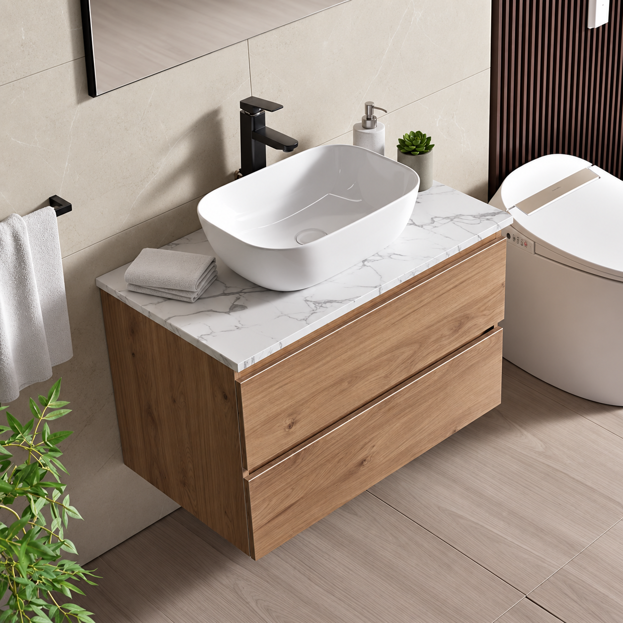 Meuble de salle de bains suspendu 80 cm avec vasque