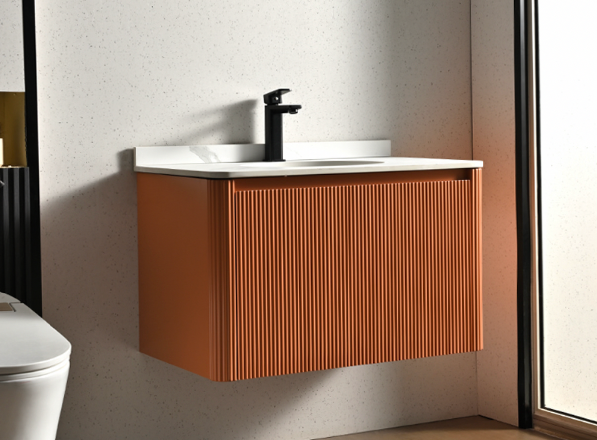 Meuble de salle de bains 80 cm terracotta avec plan vasque
