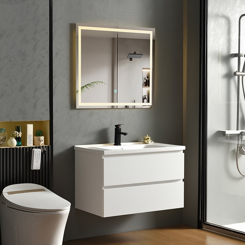 Meuble de salle de bains blanc de 60 cm avec miroir LED